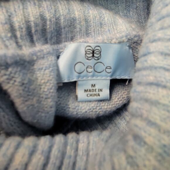 CeCe Sweater Womens Medium Blue White Turtleneck Aztec Knit Pullover Soft Cozy - Picture 3 of 12
